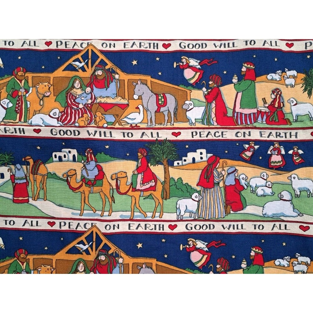 Vintage 1995 Susan Winget Christmas Fabric Peace on Earth 4 Yds, 148" x 44"